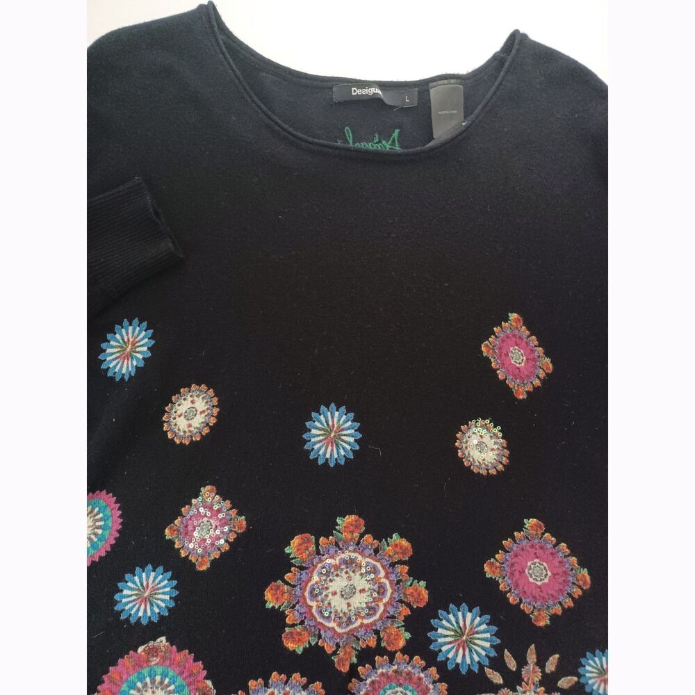 Desigual Sweater Tunic Large Sequin Floral Eclectic Artsy Boho Maximalist - Picture 7 of 8